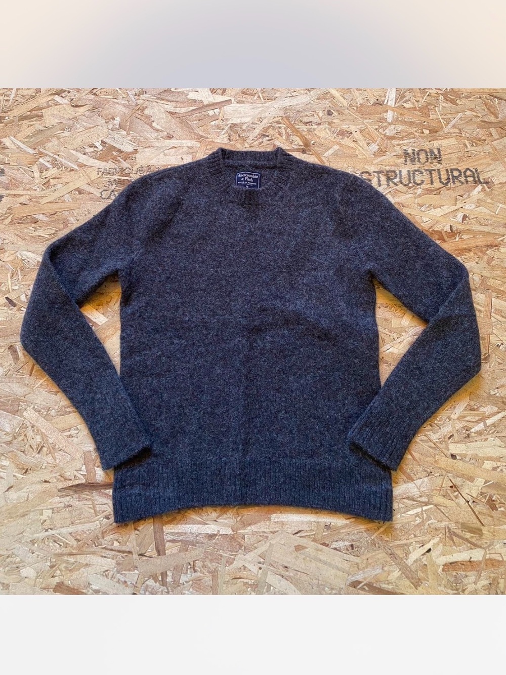 Men's Dark Grey Charcoal Crewneck Wool Sweater Abercrombie & Fitch